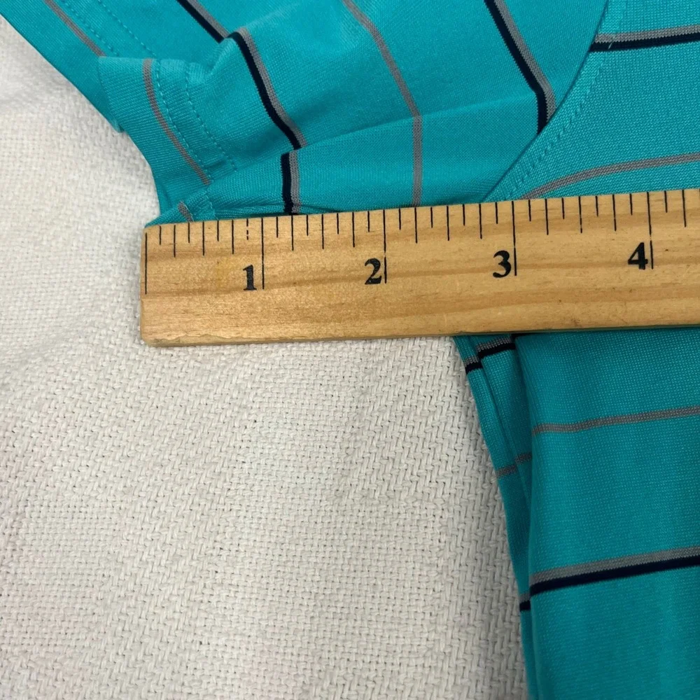 Under Armour Youth Large Teal Blue Striped HeatGear Short Sleeve Polo Shirt